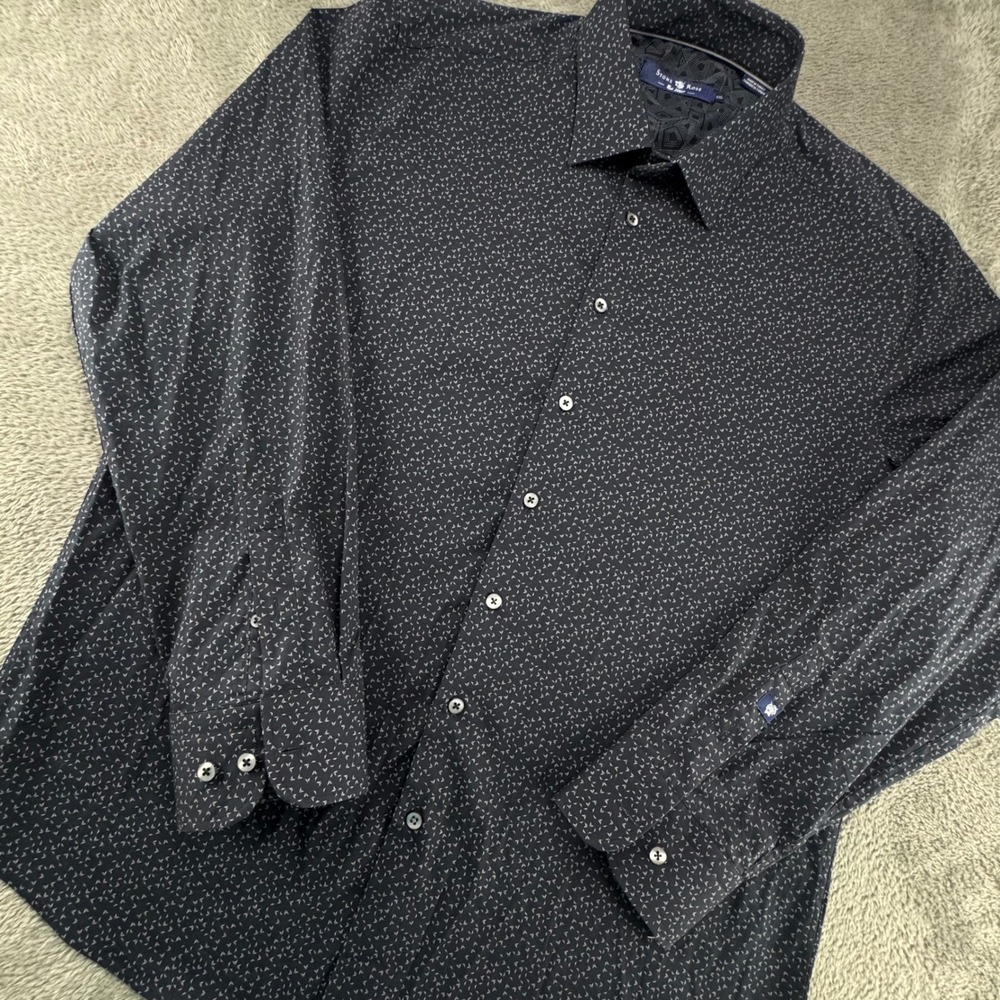 Stone Rose Button Down Shirt Mens XXL Black‎ Geometric Micro Print LHR9205-001